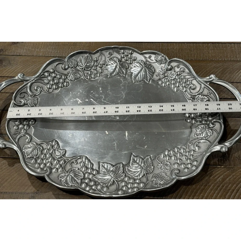 Lenox Grape Handled Pewter Serving Tray Platter 23 1/2” x 15 1/2” Charcuterie